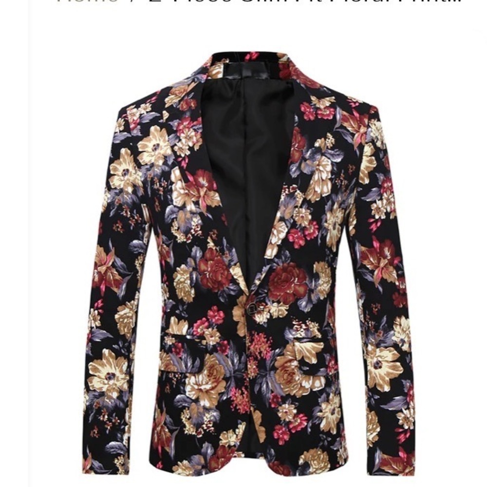 Cloud Style Men's Floral Print Maroon Slim Fit Single Button‎ Jacket Size 38R